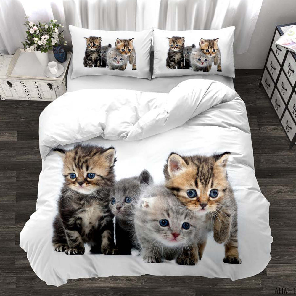 Three-piece Set Cat and Dog Quilt Cover