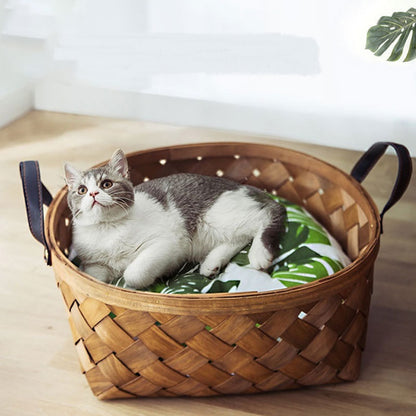 Bamboo Rattan Cat Bed