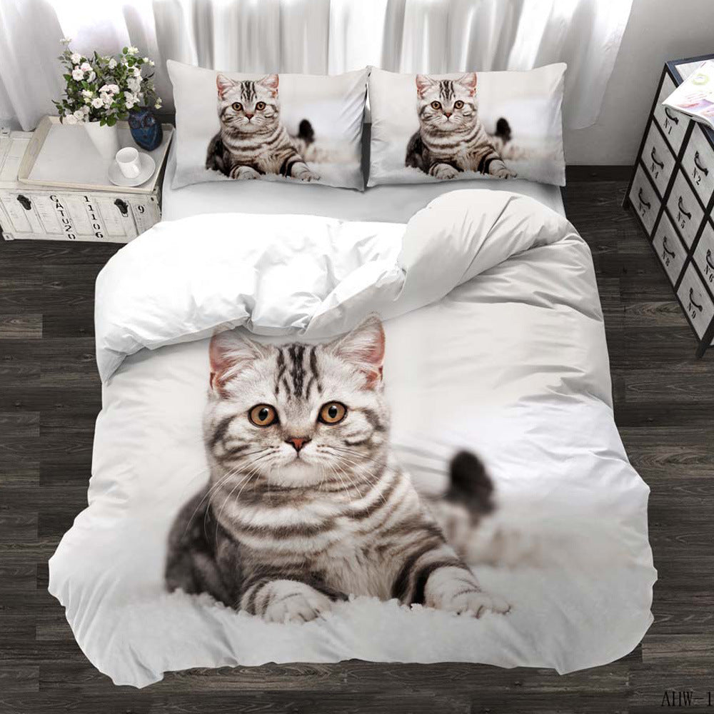 Three-piece Set Cat and Dog Quilt Cover