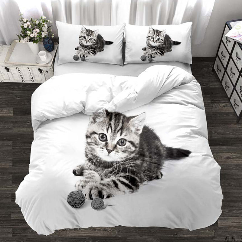 Three-piece Set Cat and Dog Quilt Cover