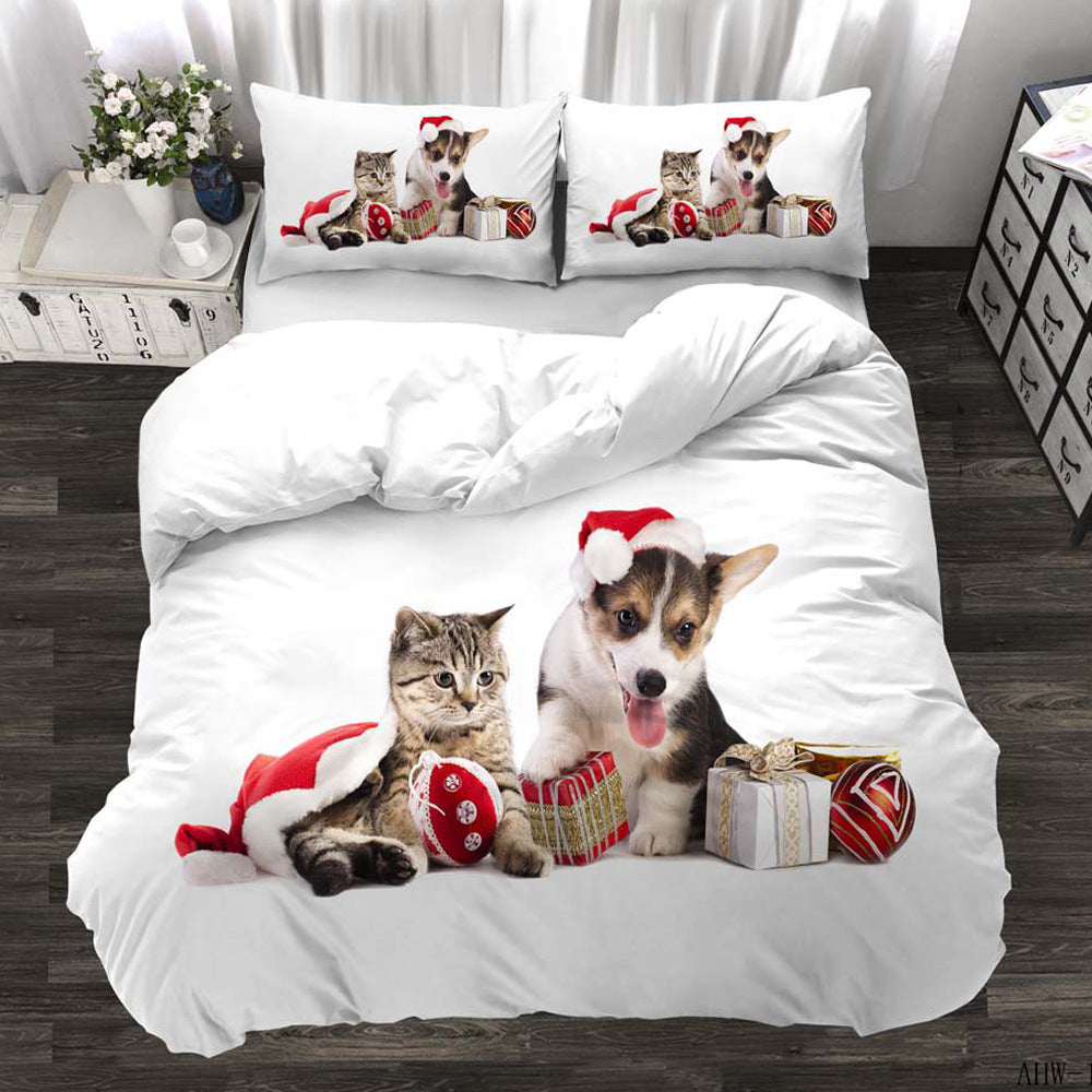 Three-piece Set Cat and Dog Quilt Cover