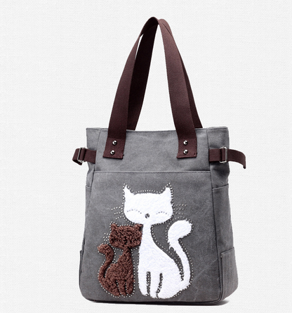 Women Canvas Bag With Cat Appliques